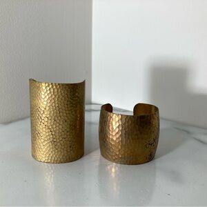 Hammered Brass Vintage Cuff Bracelet - Gold Tone Set of 2 (1.5inch + 3inch)